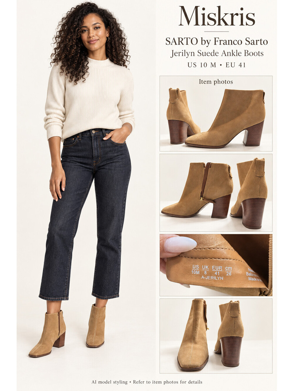 SARTO Franco Sarto Jerilyn Camel Suede Ankle Boots Womens 10 M Block Heel Zip